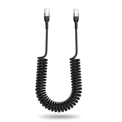 Gekrulde USB-C naar USB-C kabel - 1.5 meter - zwart